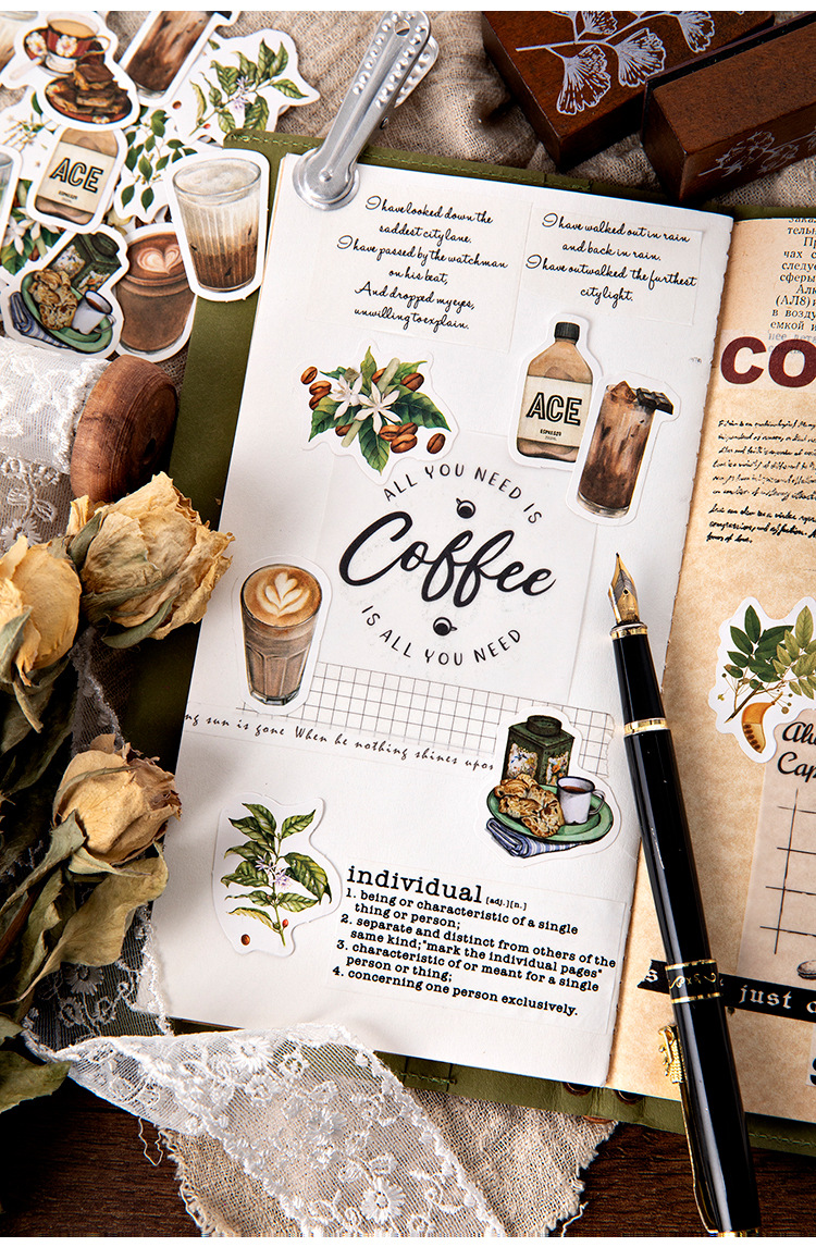 Sticker chủ đề Cafe - Hộp 45 miếng dán trang trí sổ tay Bullet Journal - M118