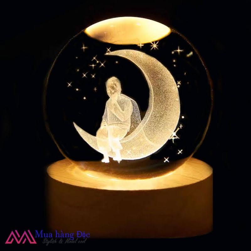 Bộ Quà Tặng Quả Cầu Pha Lê 3D larser LED tàu con thoi 6cm