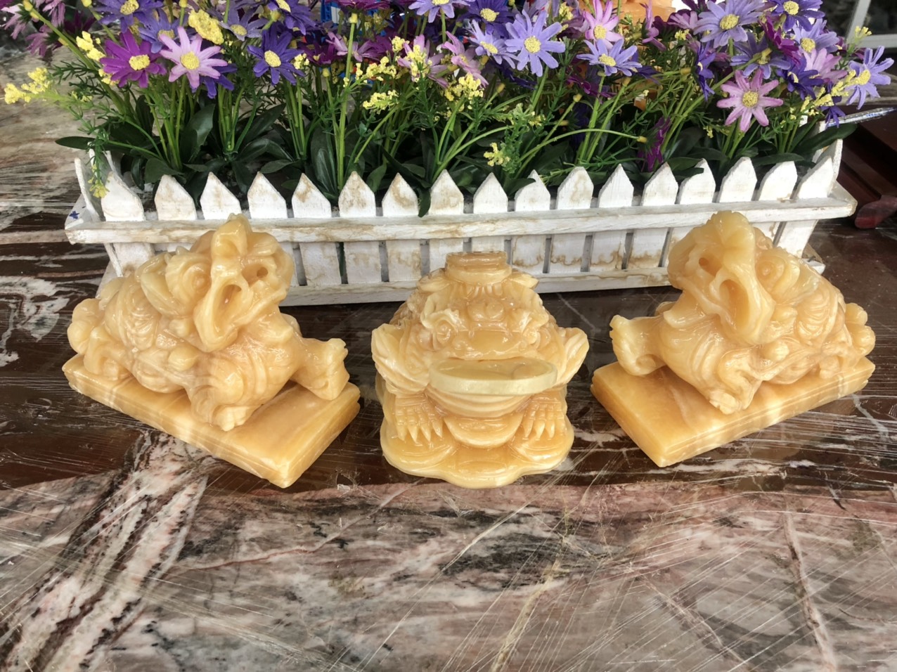 Bộ combo Tỳ Hưu dài 15cm và Tượng Cóc Ba Chân, Cóc Ngậm Tiền, Thiềm Thừ phong thủy dài 15 cm đá ngọc hoàng long