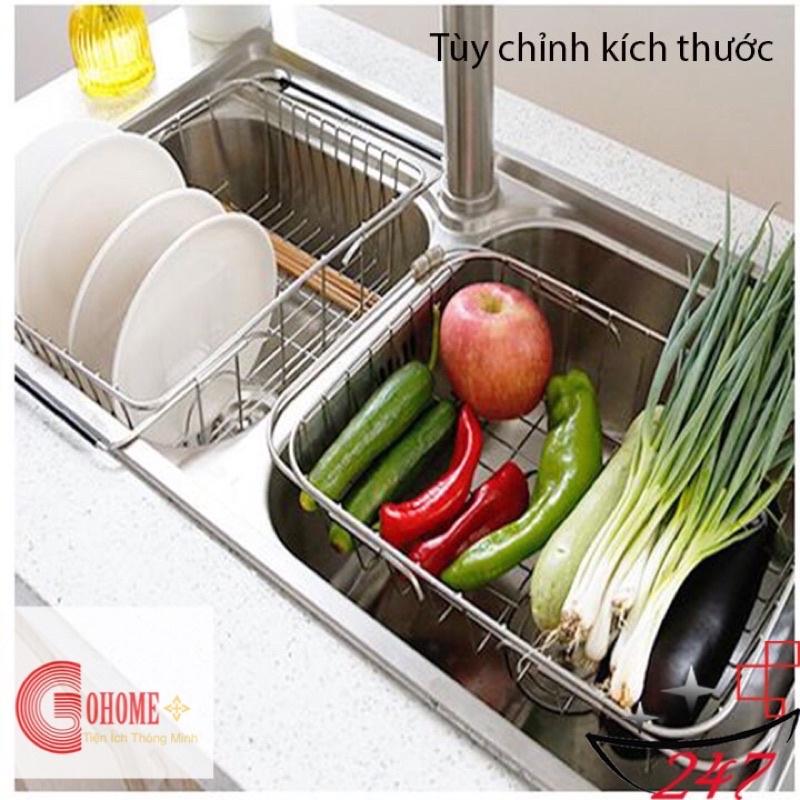 Khay Inox 304 đựng đĩa chén trái cây gác lên bồn rửa chén  size lớn tùy chỉnh kích thước tiện lợi gọn gàng