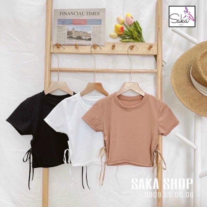 Áo thun croptop nữ buộc dây