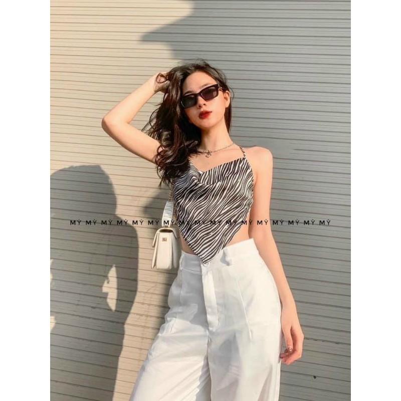 Áo hai dây- áo yếm lụa cột nơ hoạ tiết sọc hót trend