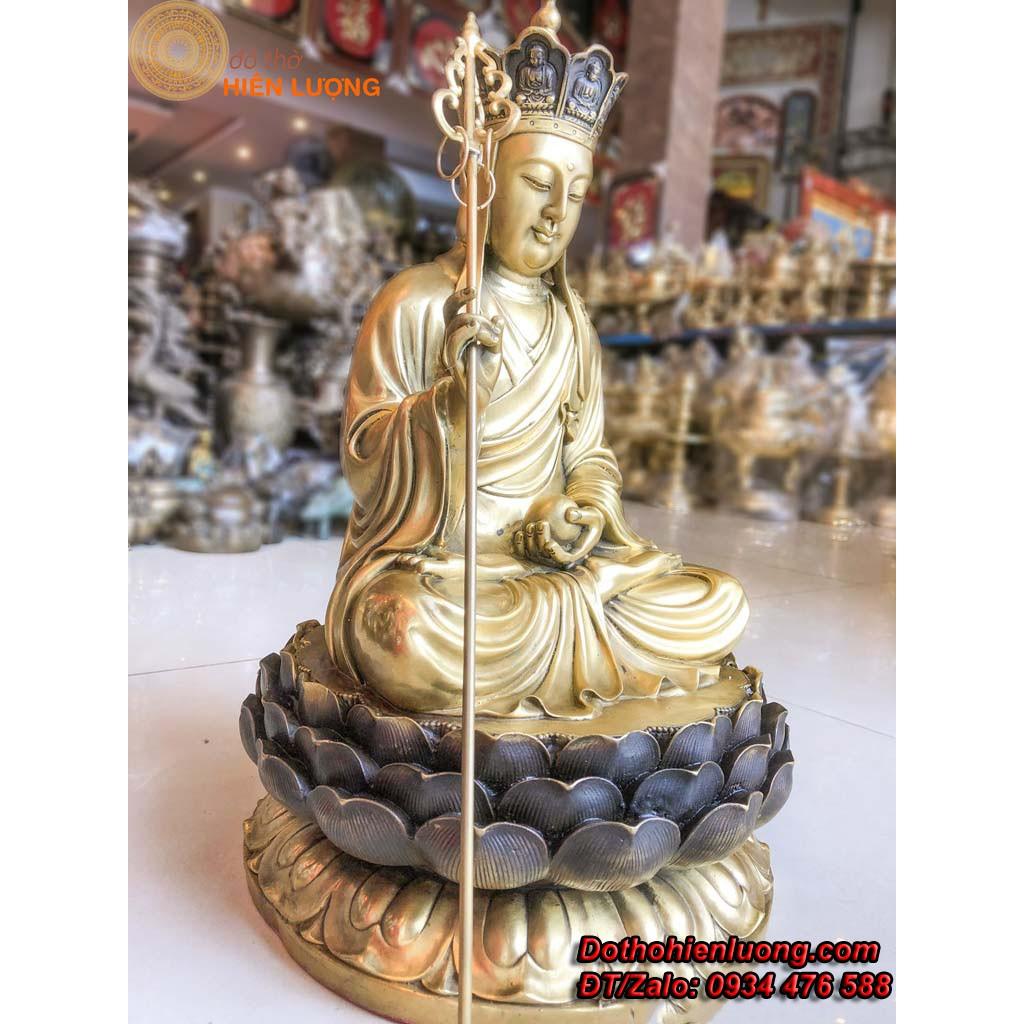 Tượng Đức Địa Tạng Vương Ngồi Đài Sen Màu Đen Bằng Đồng Cao 50cm