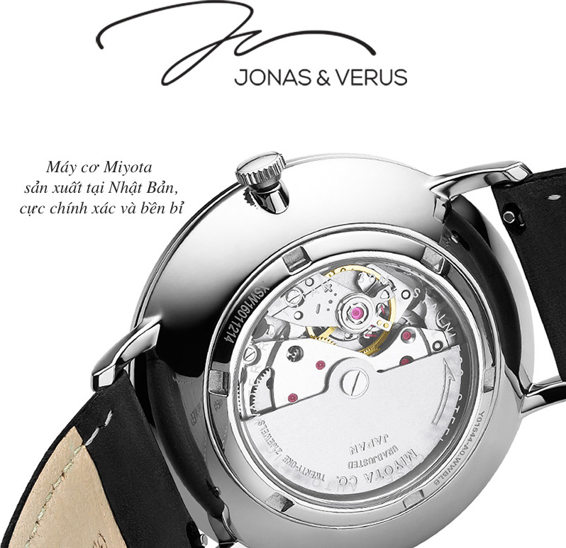 Đồng hồ đeo tay Nam hiệu JONAS & VERUS Y01545-A0.WWLLL, Máy Cơ (Automatic), Kính mo tráng sapphire hạn chế trầy xước, Dây da Italy