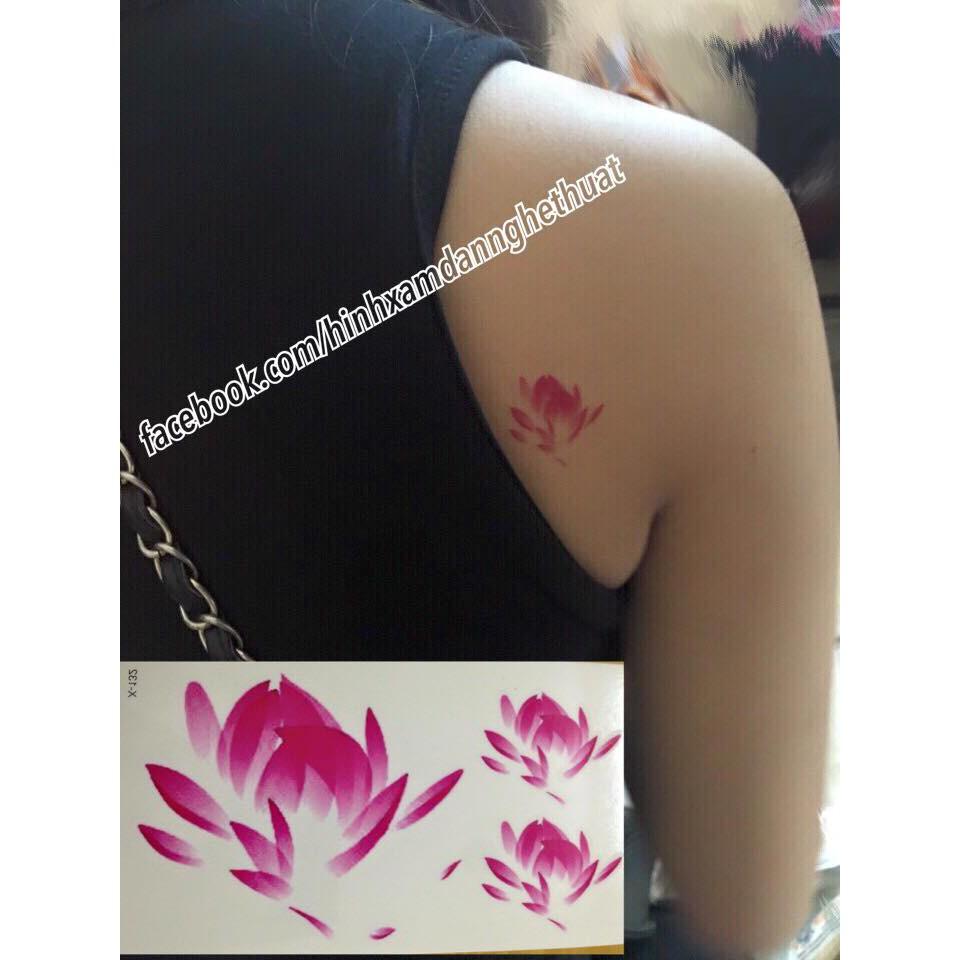 Hình xăm dán hoa sen hồng 10x6cm_ tặng đồng size khi mua từ 5 tấm