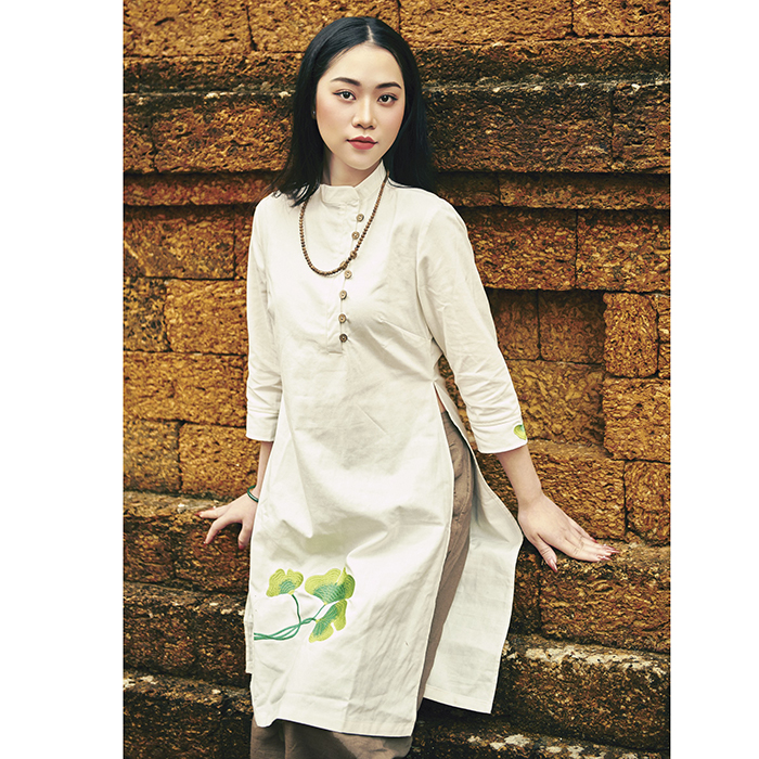 Set bộ áo dài cách tân nữ 2 tà Linen thô mộc tự nhiên ArcticHunter