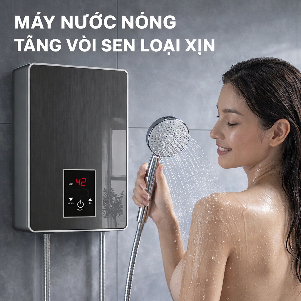 Máy Nước Nóng Trực Tiếp Cảm Ứng LCD Kèm Vòi Sen Cao Cấp – Chống Giật An Toàn, Hiển Thị Nhiệt Độ Chính Xác