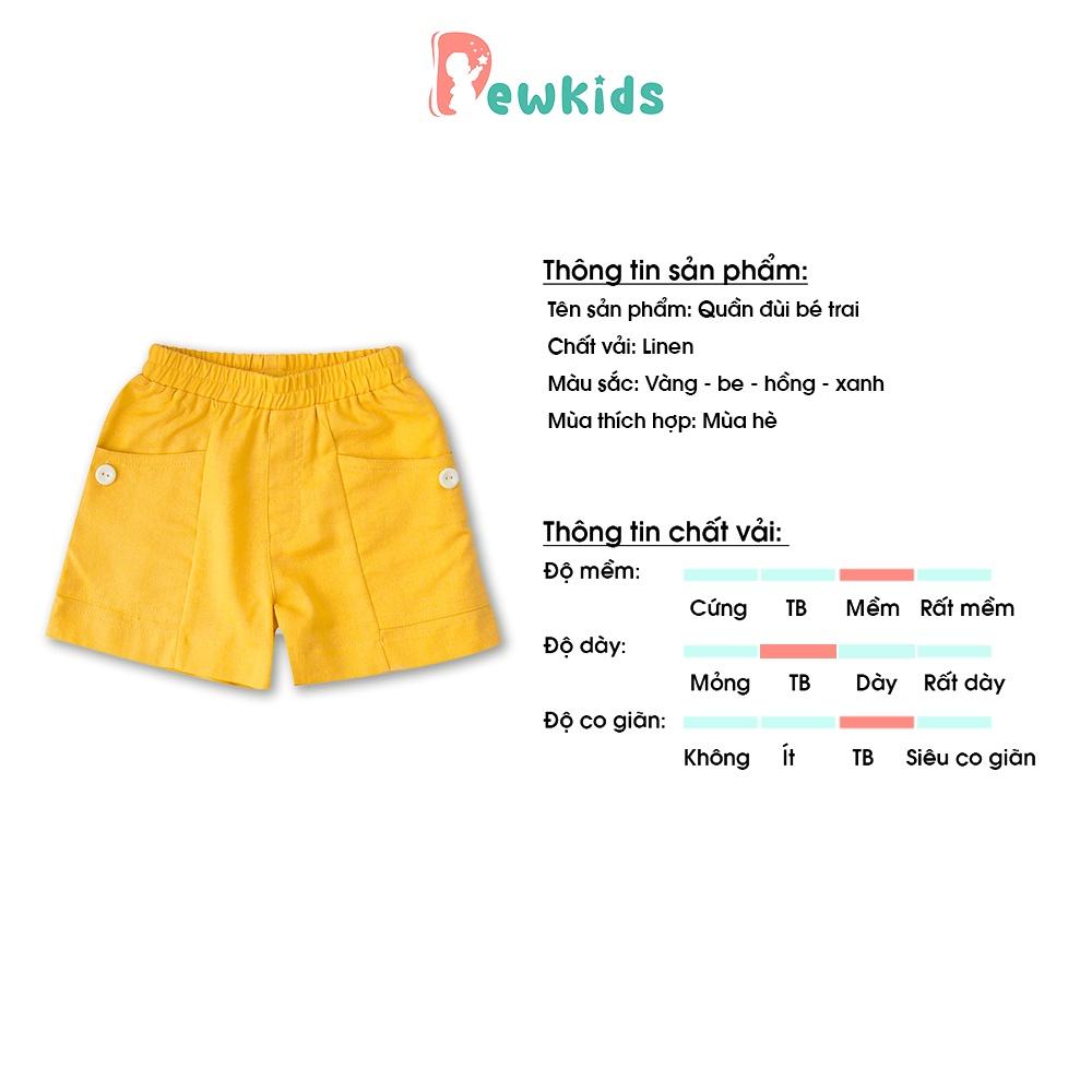 Quần đùi cho bé Dewkids chất liệu linen có túi sườn cho bé trai bé gái chất liệu linen mềm mát