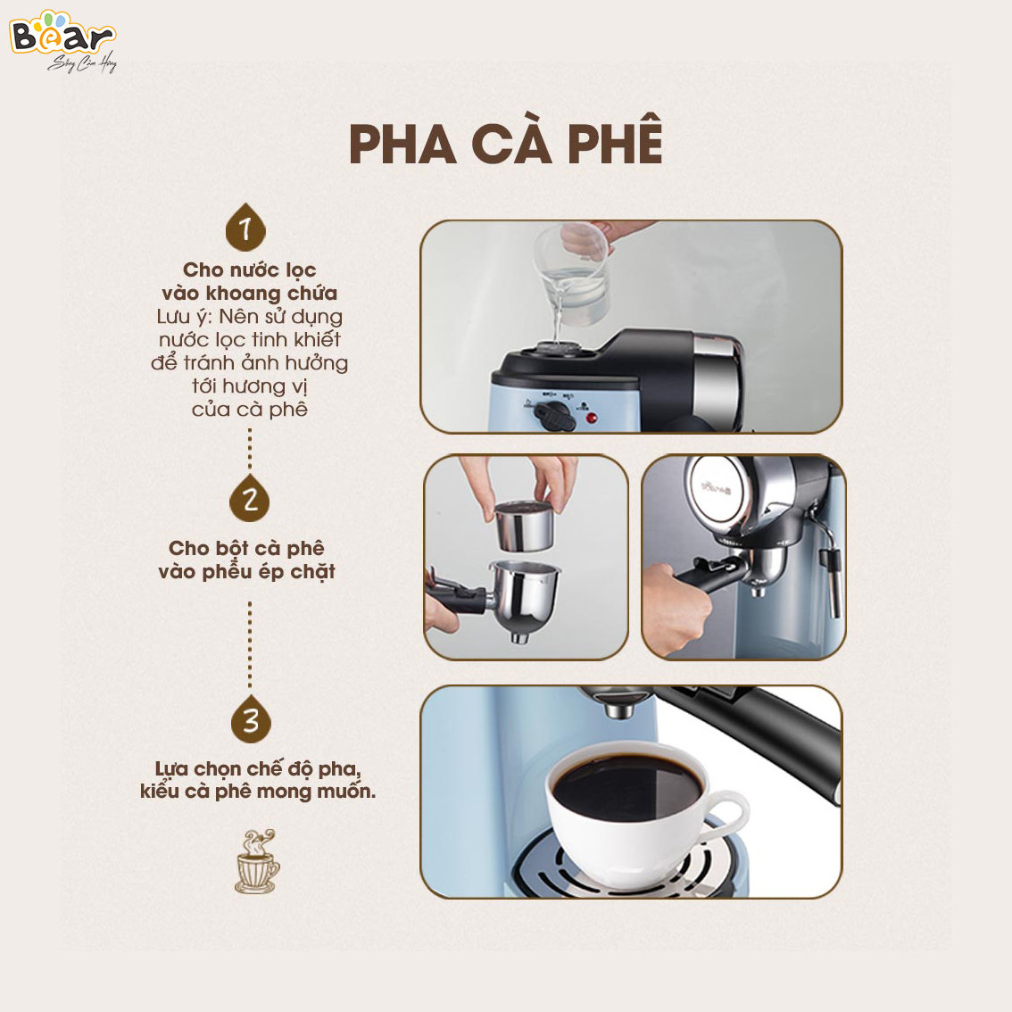 Máy Pha Caphe Bear Tự Động Pha Cafe, Pha Espresso Phong Cách Ý CF-B02V1-Hàng Chính Hãng