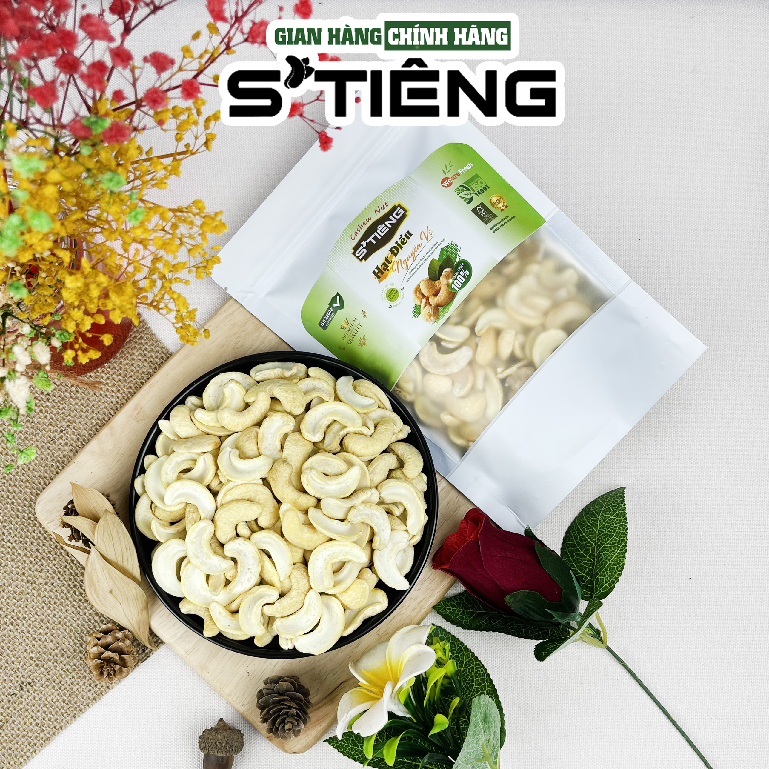 Hạt Điều Nguyên Vị Sấy Chín Không Muối Sạch Vỏ S'TIÊNG Loại Vỡ Đôi