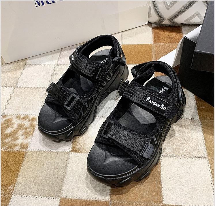 Giày sandal nữ quai dán vải dù 3 màu đế cao 5cm phong cách Ulzzang S118