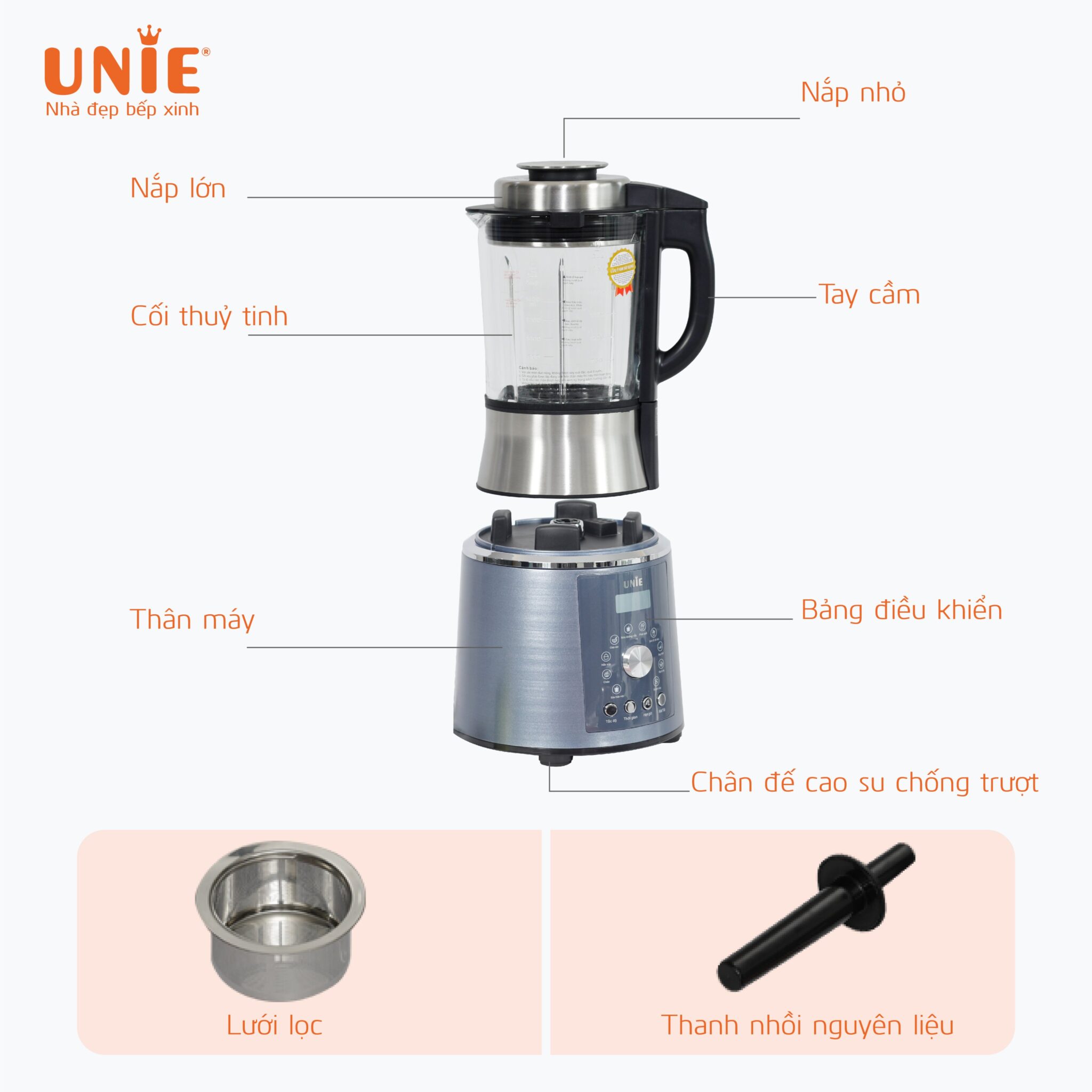 Máy Làm Sữa Hạt Xay Nấu Đa Năng UNIE V1S 9 Chế Độ Nấu Tiêu Chuẩn Đức Công Suất 1800W Dung Tích 1750 ML- Hàng Chính Hãng