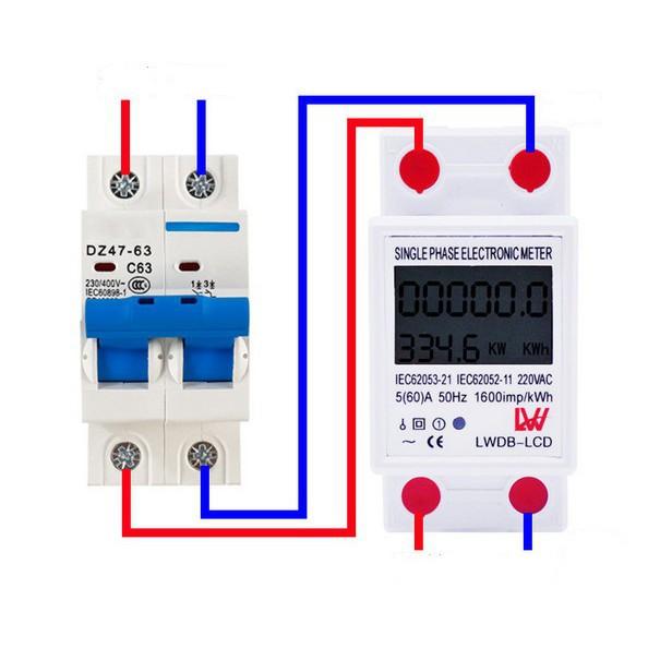 Công Tơ Điện Tử 1P 60A LW Đo Điện Tiêu Thụ Kwh Độ Chính Xác Cao Màn hình LCD