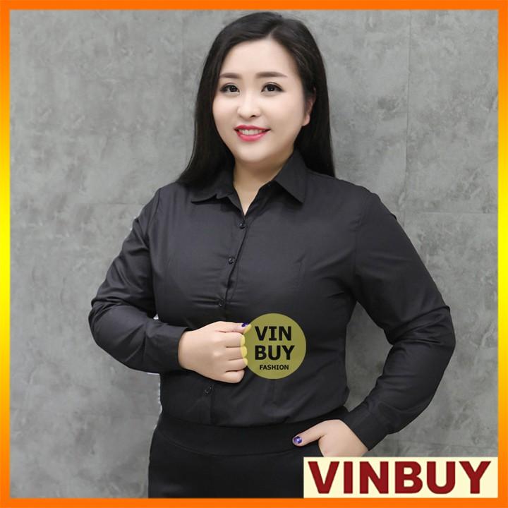 Áo sơ mi bigsize nữ dài tay màu đen form công sở đẹp cho người đến 90kg