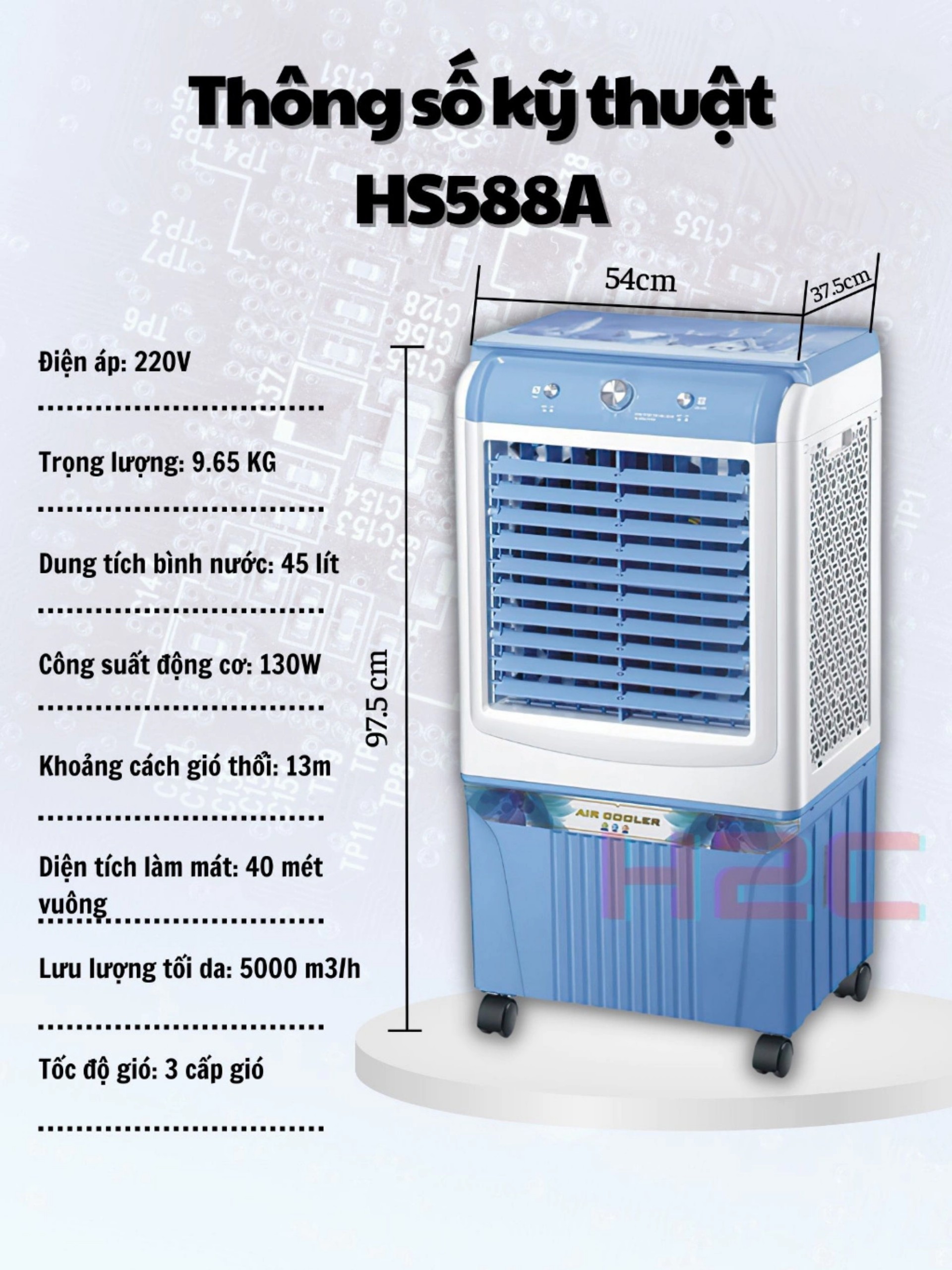 Quạt điều hòa hơi nước 45 lít HS-588, làm mát nhanh, tiết kiệm điện, tặng kèm 2 hộp đá khô, Bảo hành Motor 12 Tháng