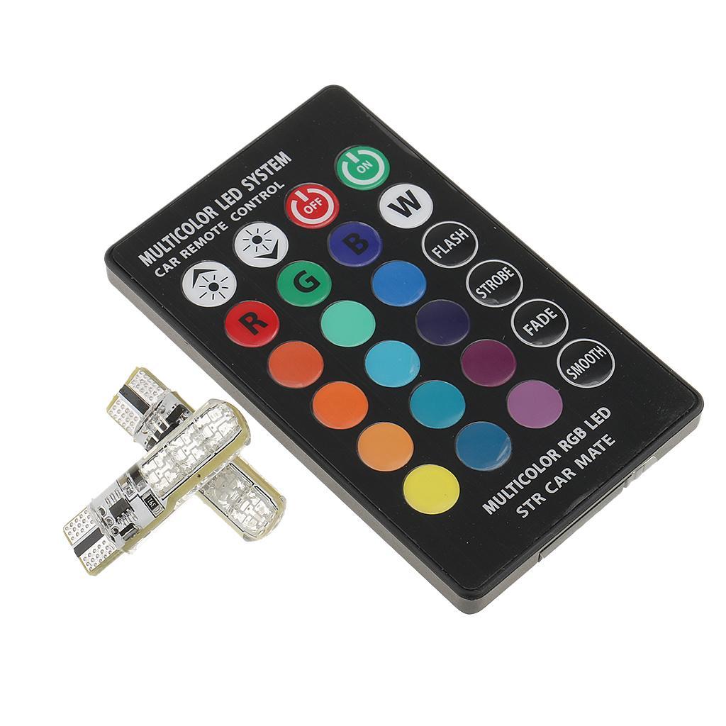 2   Pcs   T10   6LED   Car   Dome   Reading   Light   Lamp   Bulb   RGB   with   Remote   Control