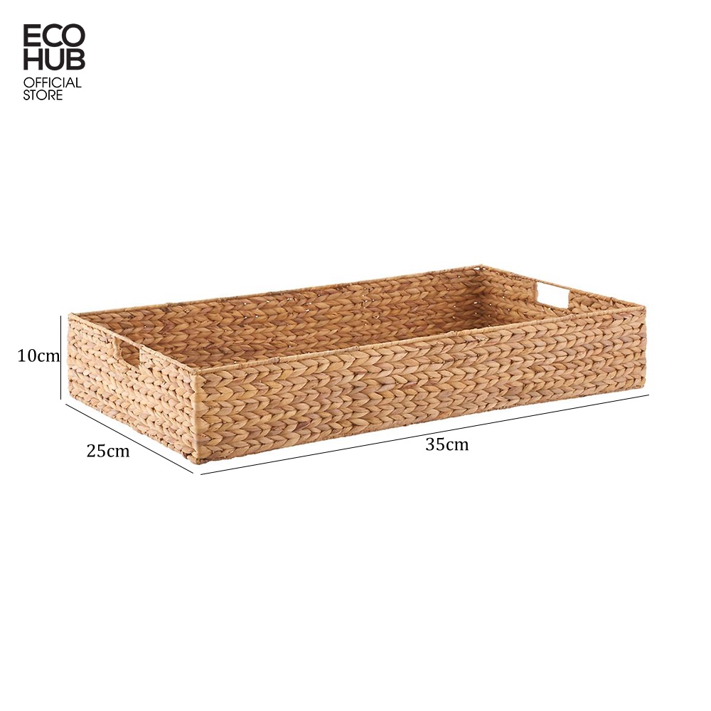 Khay cà phê, khay đựng đồ ECOHUB bằng lục bình có tay cầm (Water Hyacinth Tray With Handle) 35x25x10cm