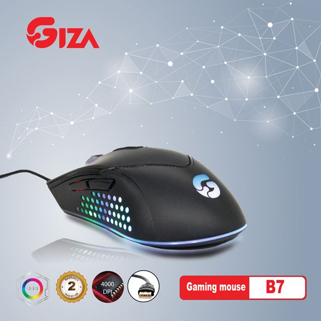 Chuột chuyên game GIZA B7 -  cổng USB HN Led RGB Gaming 4000 DPI - HÀNG NHẬP KHẨU