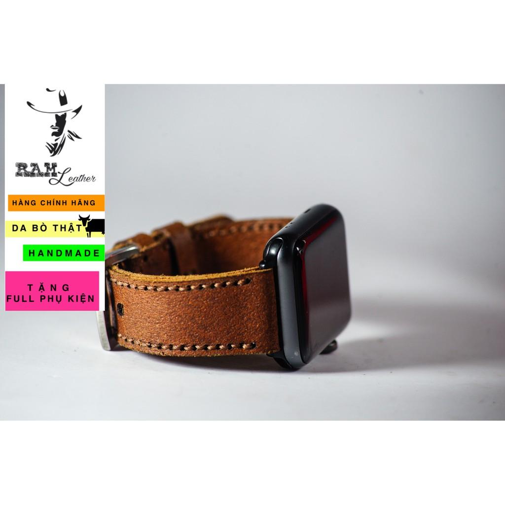 Dây đồng hồ RAM Leather cho apple watch da bò thật - RAM buttero nâu đỏ (tặng khóa, chốt, cây thay dây)