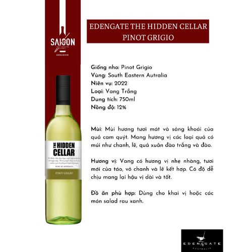 Rượu Vang Trắng Edengate Hidden Cellar Pinot Grigio 750ml 12% Acl