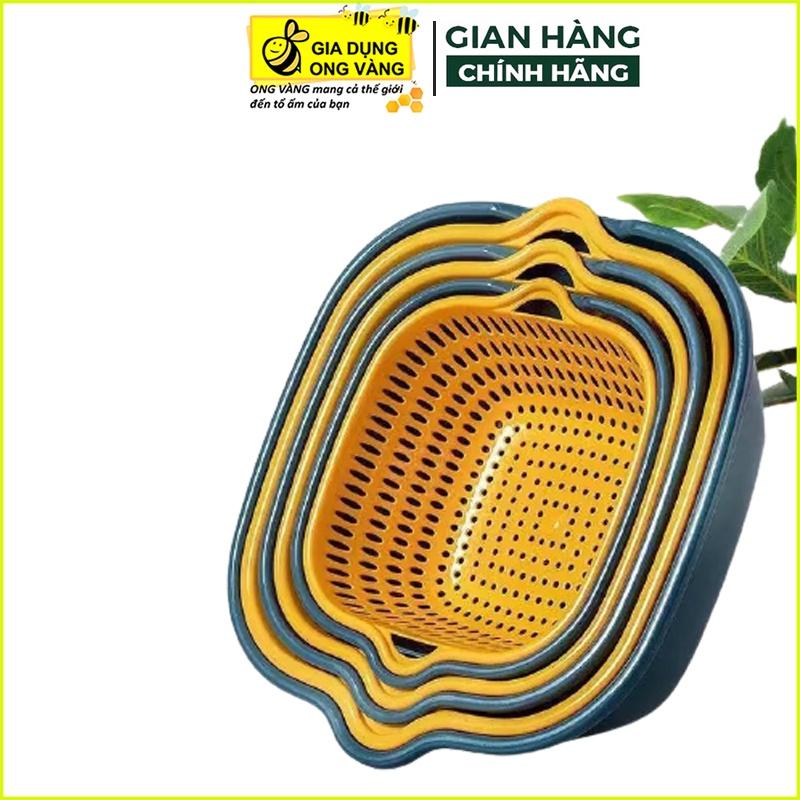 Bộ 6 thau rổ nhựa rửa rau củ quả, đựng đồ nhà bếp tiện dụng