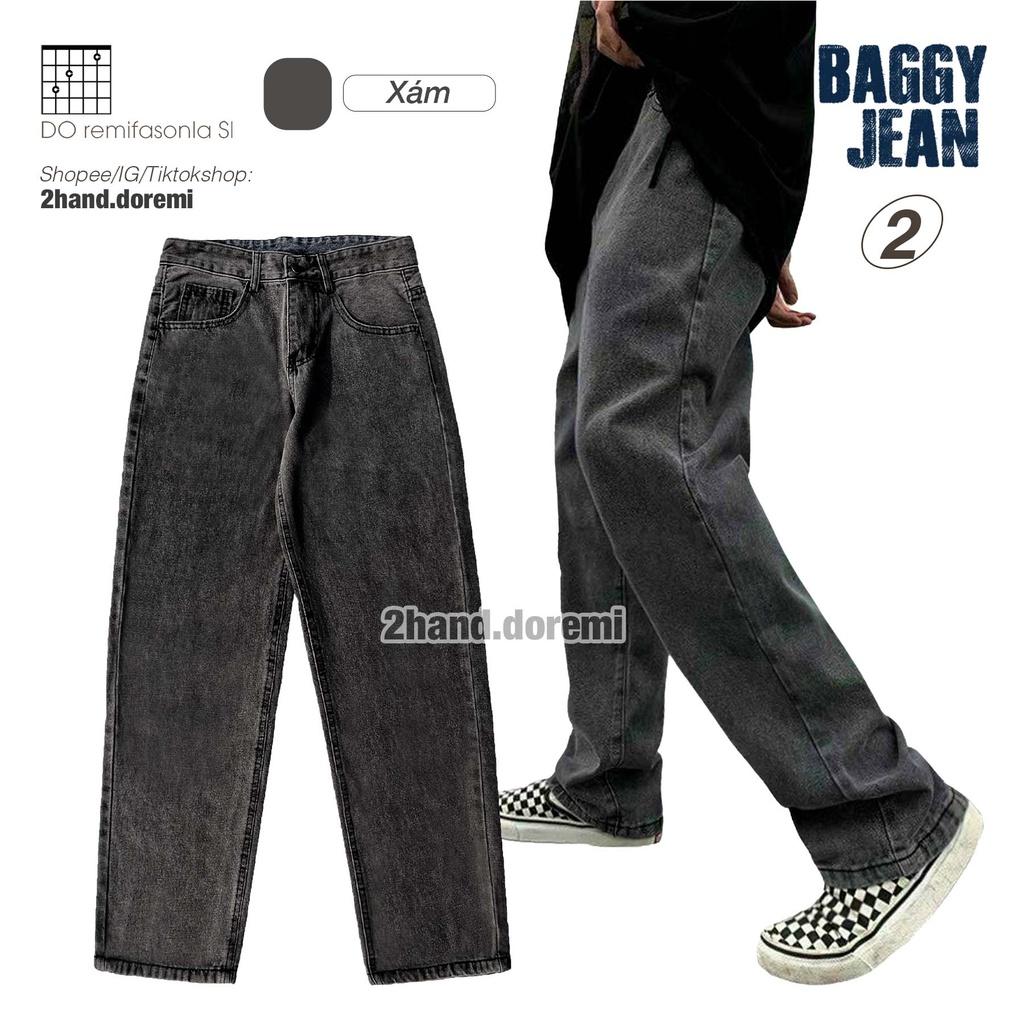Quần Jeans Nam Nữ Baggy Form Suông Ống Rộng Cao Cấp Màu Đen Xanh Xám Retro