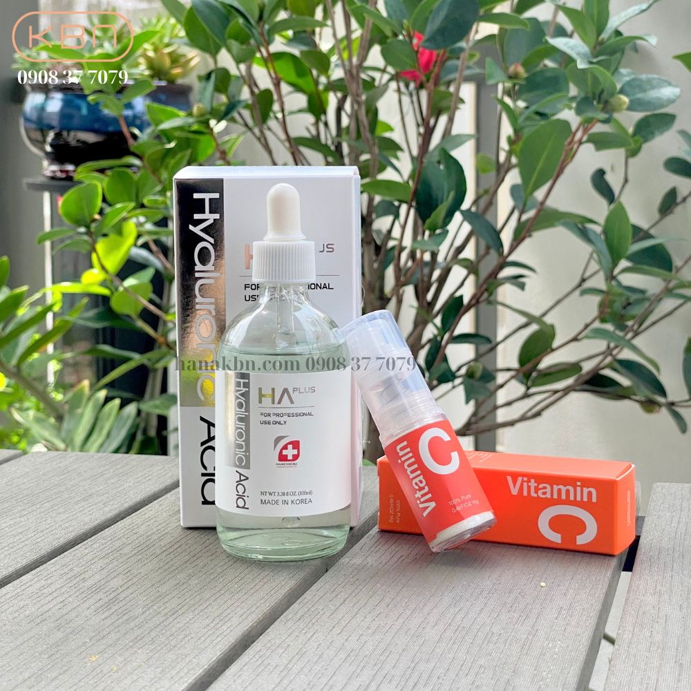 Combo 2 Serum Căng Bóng Trắng Da, Tinh chất dưỡng da - Serum HA Plus 100ml + Serum Vitamin C Bột 14g Hàn Quốc