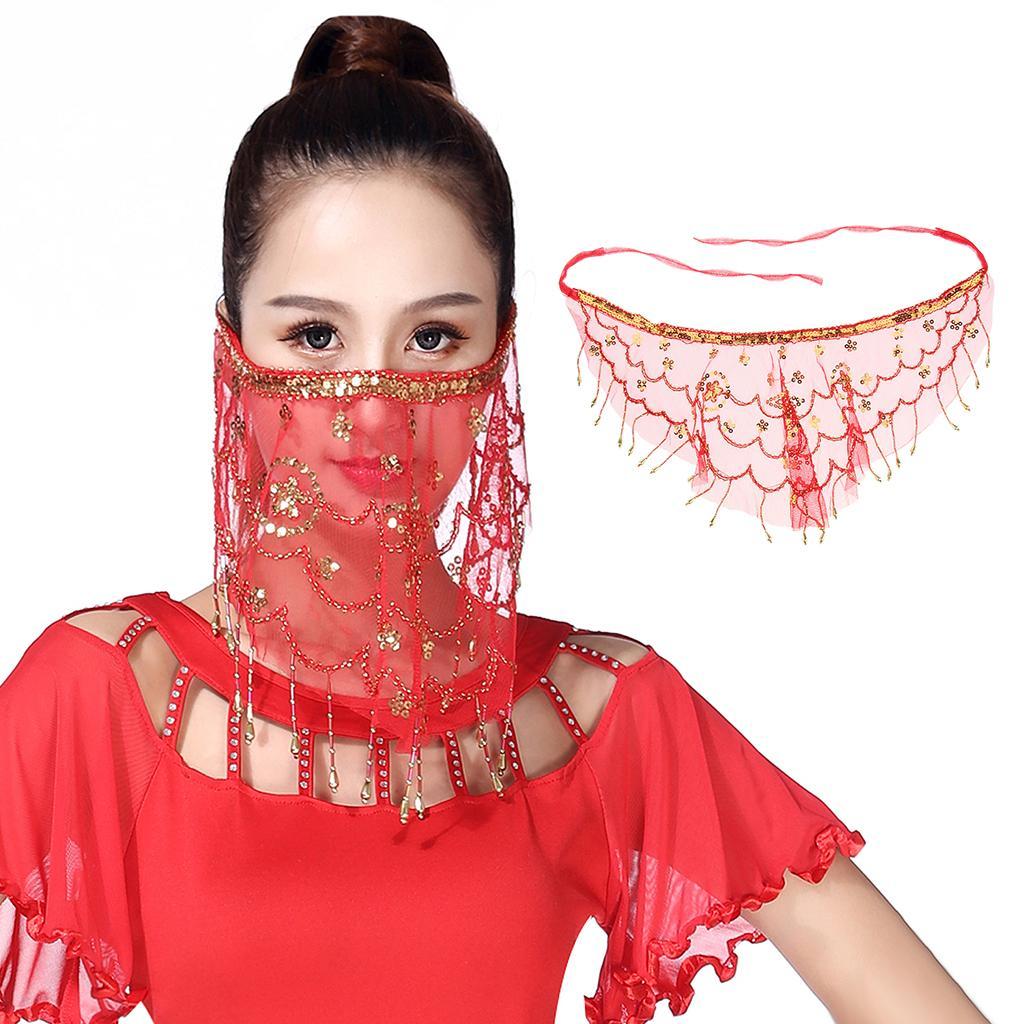 2 Lady   Belly  Dance Beaded Sequins Face Halloween Costume Accessory