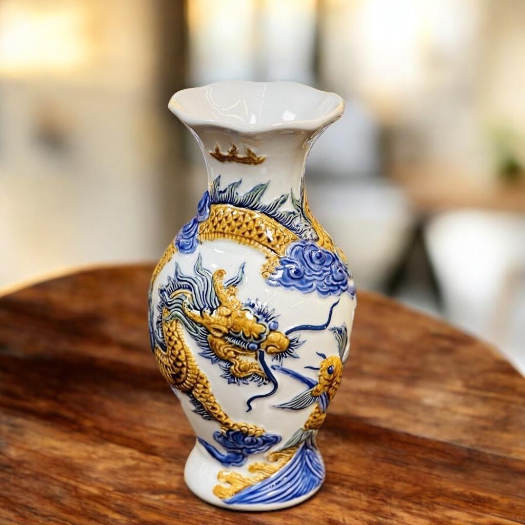 Bộ đồ thờ đắp nổi rạn xanh RỒNG VIỆT, hàng kỹ tinh xảo, Bộ đồ sứ thờ thần tài, đồ thờ gia tiên