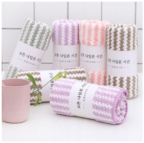 Combo Khăn mặt lông mịn xuất Hàn sọc kẻ siêu mềm mại 30x50cm