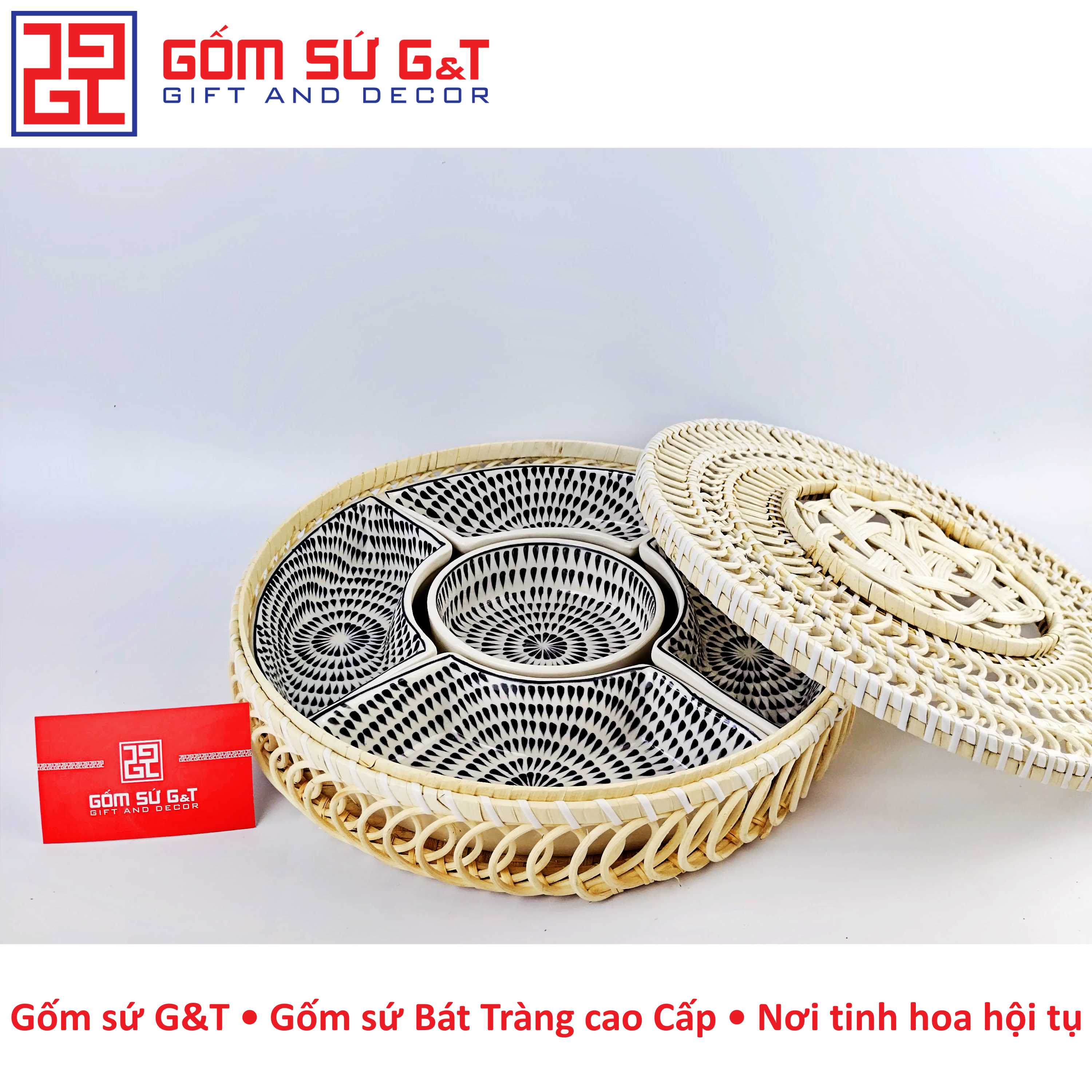 Khay mứt tết vẽ hạt mưa Gốm Sứ G&amp;T