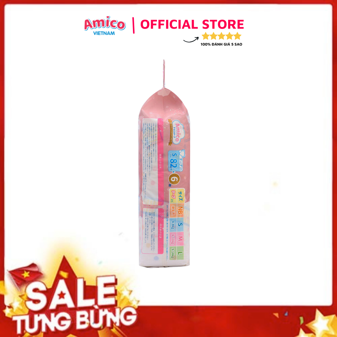 Bỉm - Tã dán Amico size S 82+ 6 miếng (Cho bé 4 - 8 kg)