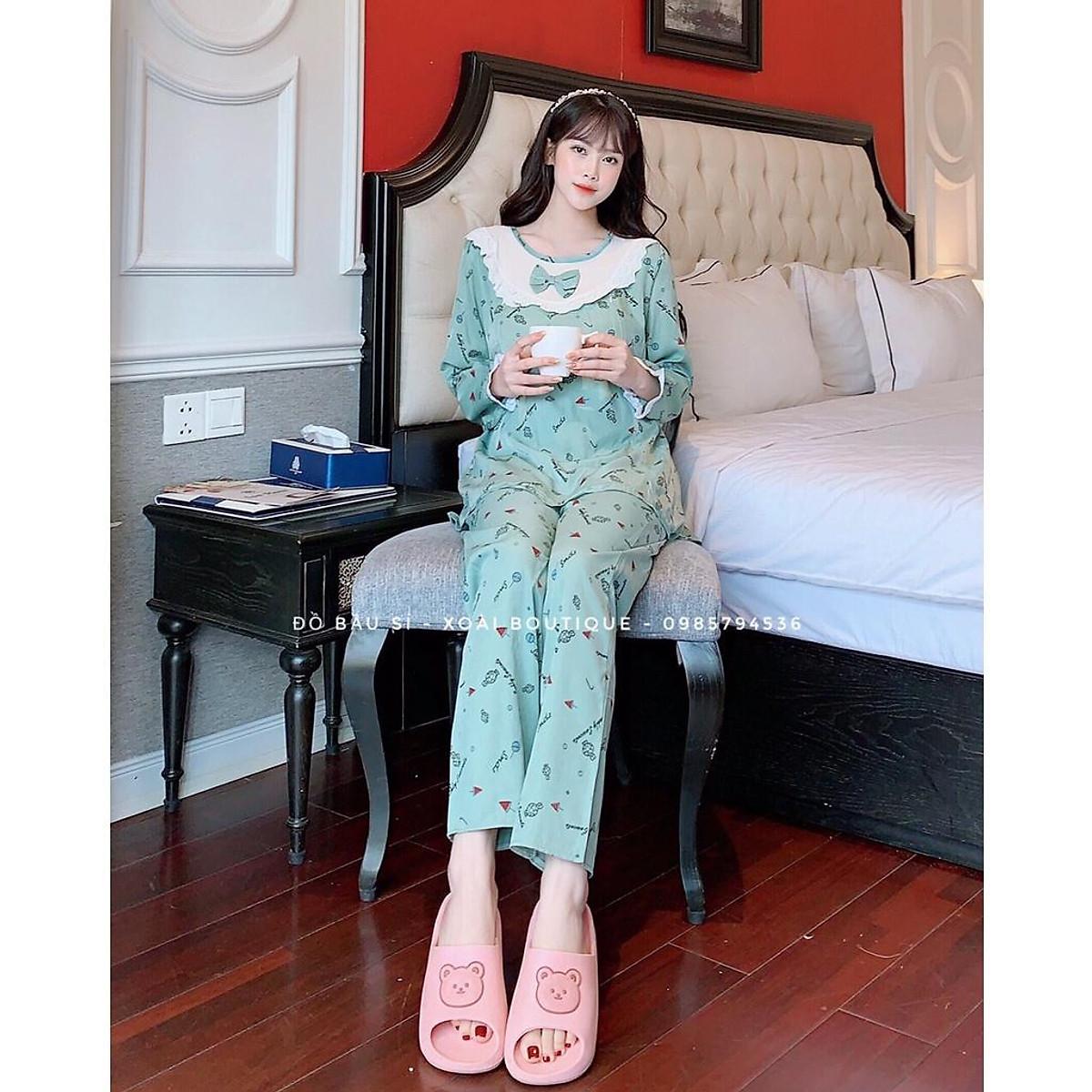 Bộ bầu dài thiết kế cổ tròn phối nơ trắng, chất đũi Hàn cao cấp, dáng sang chảnh, có khóa kéo cho bé ti️