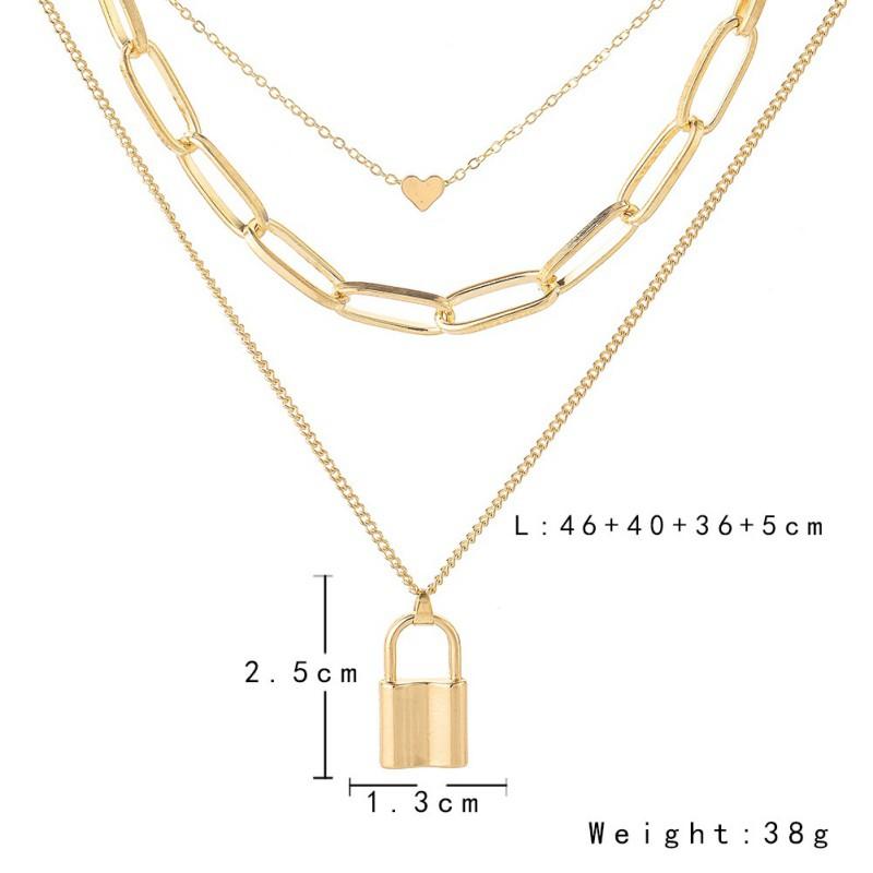 Dây chuyền ba lớp mặt dây hình ổ khóa và trái tim hợp thời trang cho nữ