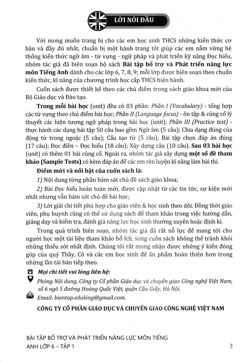 Bài Tập Bổ Trợ Và Phát Triển Năng Lực Môn Tiếng Anh Lớp 6 - Tập 1 _EDU
