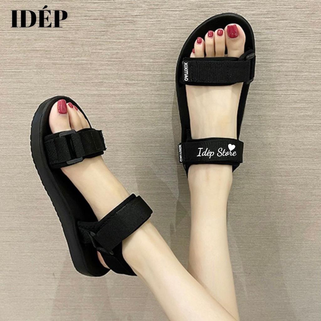 Giày sandal đi mưa nữ 2 quai ngang nhựa giả da đi học đi biển chống trơn trượt iDÉP-GL062