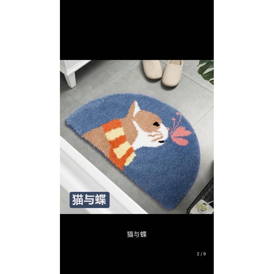 Thảm Chùi Chân Nỉ Lông Bán Nguyệt Họa Tiết 3D Khách Chát Để Chọn Mẫu