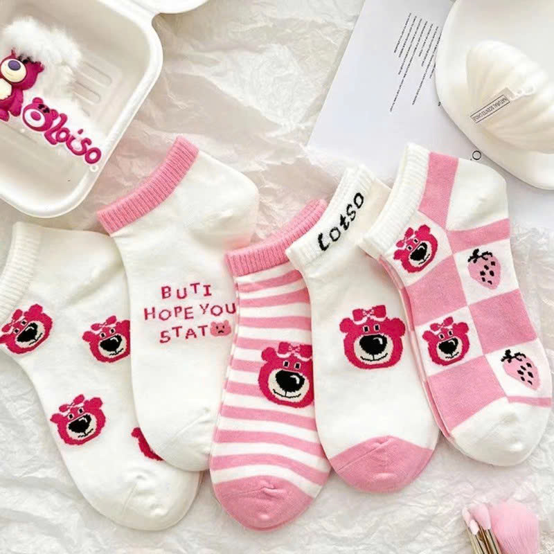 Tất Nữ, Combo 5 Đôi Tất Nữ Cổ Ngắn, Mẫu Tất Nữ Hình Gấu Nhiều Màu Dễ Thương Thời Trang - Giao Mẫu Ngẫu Nhiên
