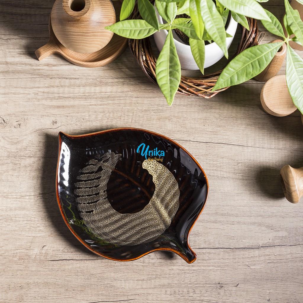 Đĩa Lá Xoaì Men Cánh Gián - Khay Lá Xoài Men Hỏa Biến - Gốm Sứ Cao Cấp Bát Tràng