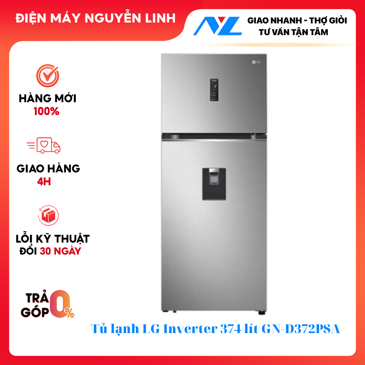 Tủ Lạnh Smart Inverter LG 394 Lít GN-D392PSA - Hàng Chính Hãng - Chỉ GIao HCM