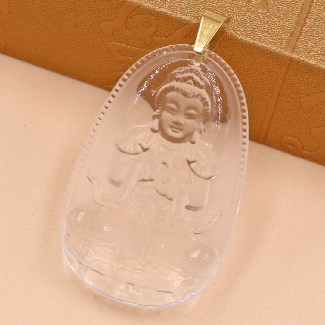 Mặt Phật Đại Nhật Như Lai thủy tinh trắng size nhỏ 3.6cm MFBTT5 - phật bản mệnh tuổi Mùi, Thân