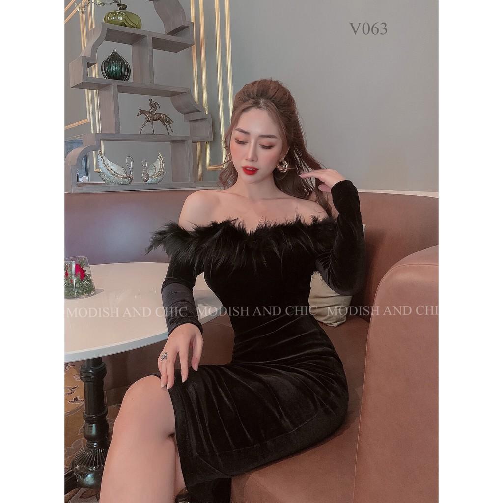 Váy Nhung body lông vũ V056 - MC phân phối chính thức ( kèm ảnh thật shop tự chụp