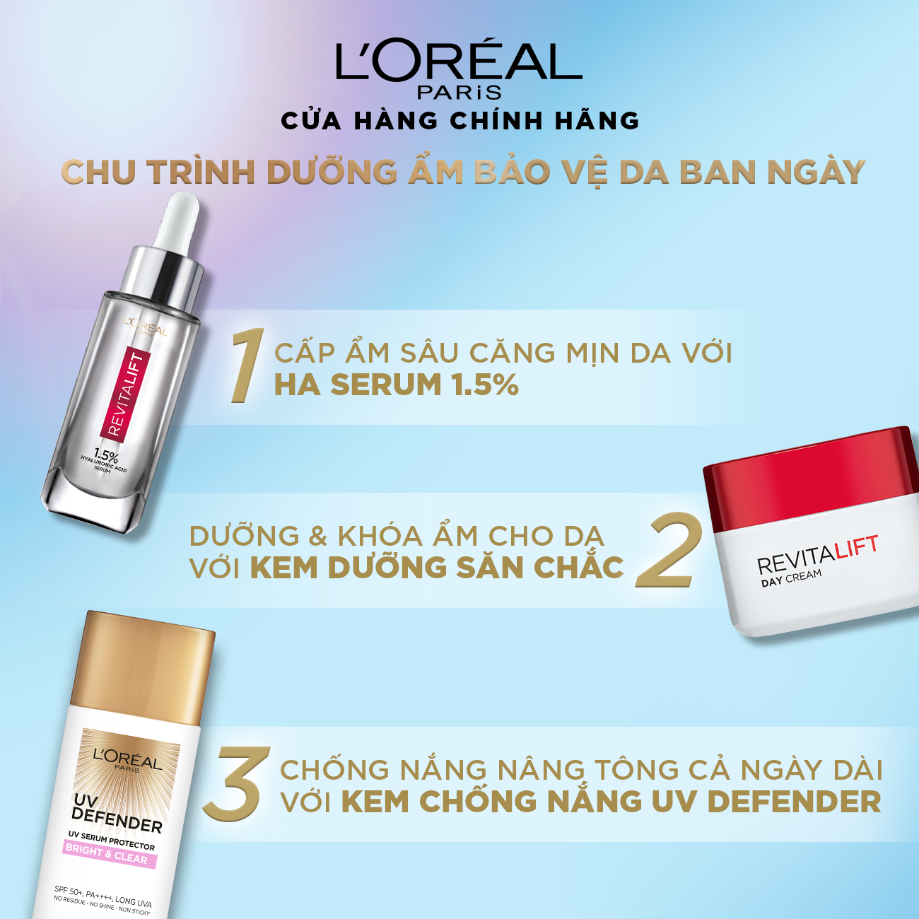 Kem chống nắng mịn nhẹ bảo vệ da chống lão hóa L’Oreal Paris UV Defender 50ml​