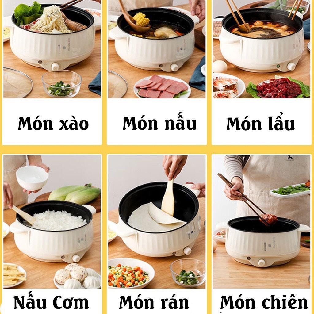 Nồi Lẩu Mini, Ca Nấu Mì Cầm Tay, Nấu Cơm Đa Năng Có Tay Cầm 1,8L - Nồi Lẩu Điện 2 Nấc Nhiệt Mẫu Mới 2021 Kèm Giá Hấp