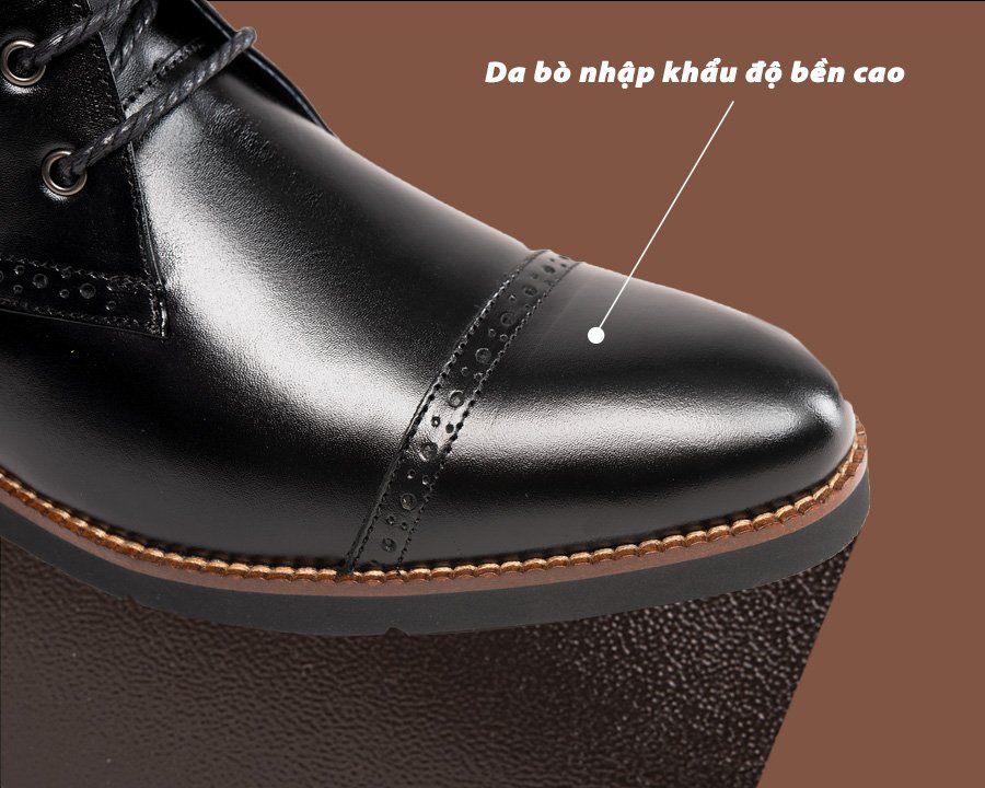 Giày Boots Nam Tăng Chiều Cao Siêu Nhẹ T&TRA Tăng Cao 7Cm, S1079 Đen , Chất Liệu Da Bò Cao Cấp, Đế Và Lót Siêu Nhẹ Giúp Giảm Trọng Lượng 30% So Với Đế Cao Su