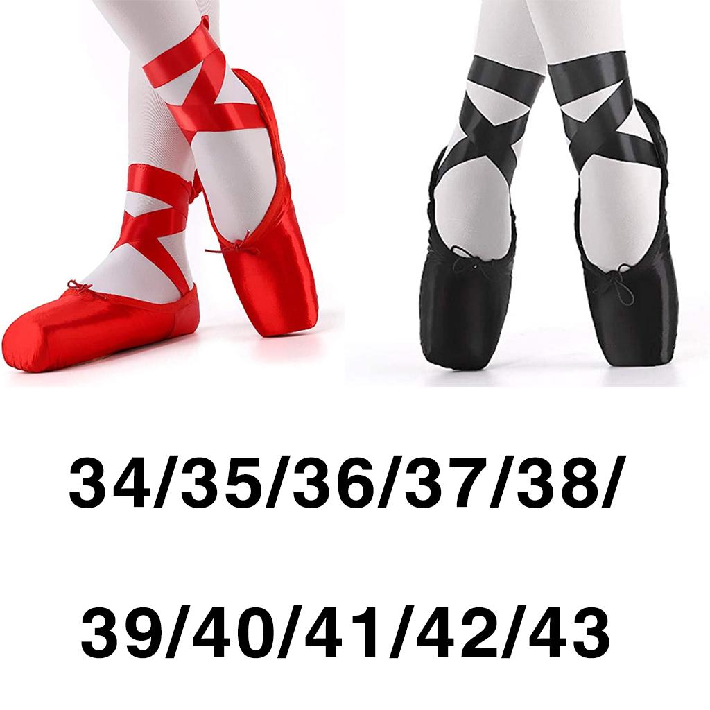 Ballet Shoes Professional Dance Shoes Adult Pointe Slippers Lace Up 34-43 Red 34