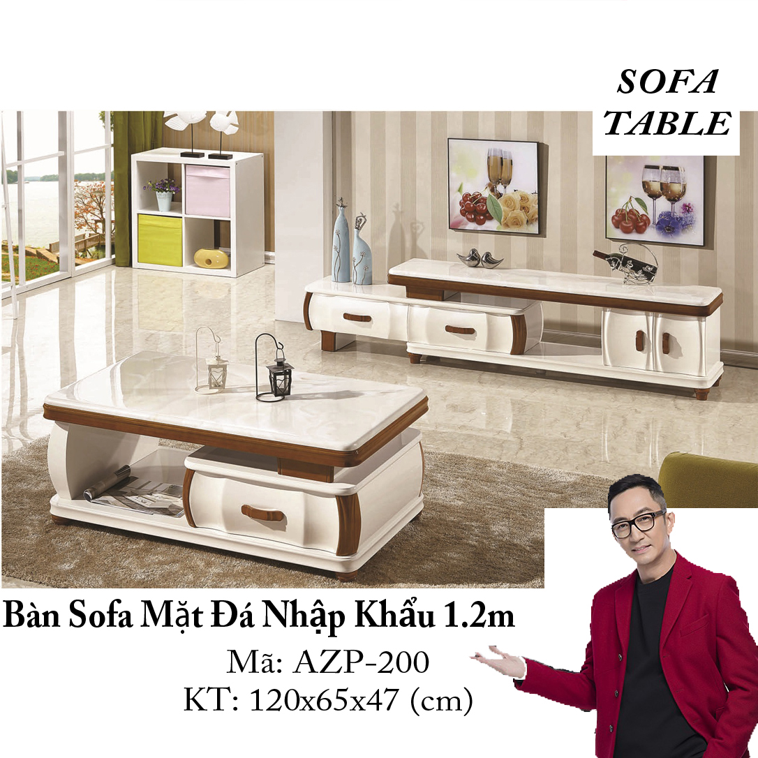 Bàn Sofa Mặt Đá Size 1.2m / 1 Ngăn Kéo / Dòng Cao Cấp - Hàng Nhập Khẩu AZP-T200