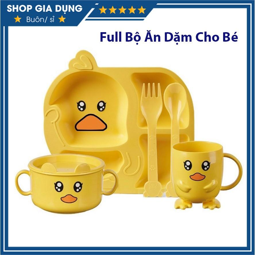 Full Bộ Khay Ăn Dặm 4 Ngăn Kèm Bát Cốc Dĩa Và Thìa Cho Bé Yêu ( Bộ 5 Món)