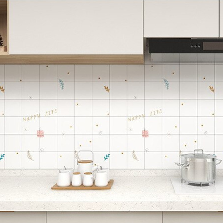 CUỘN 3 mét dài Decal dán bếp tráng nhôm cách nhiệt mẫu HAPPY LIFE khổ 60cm