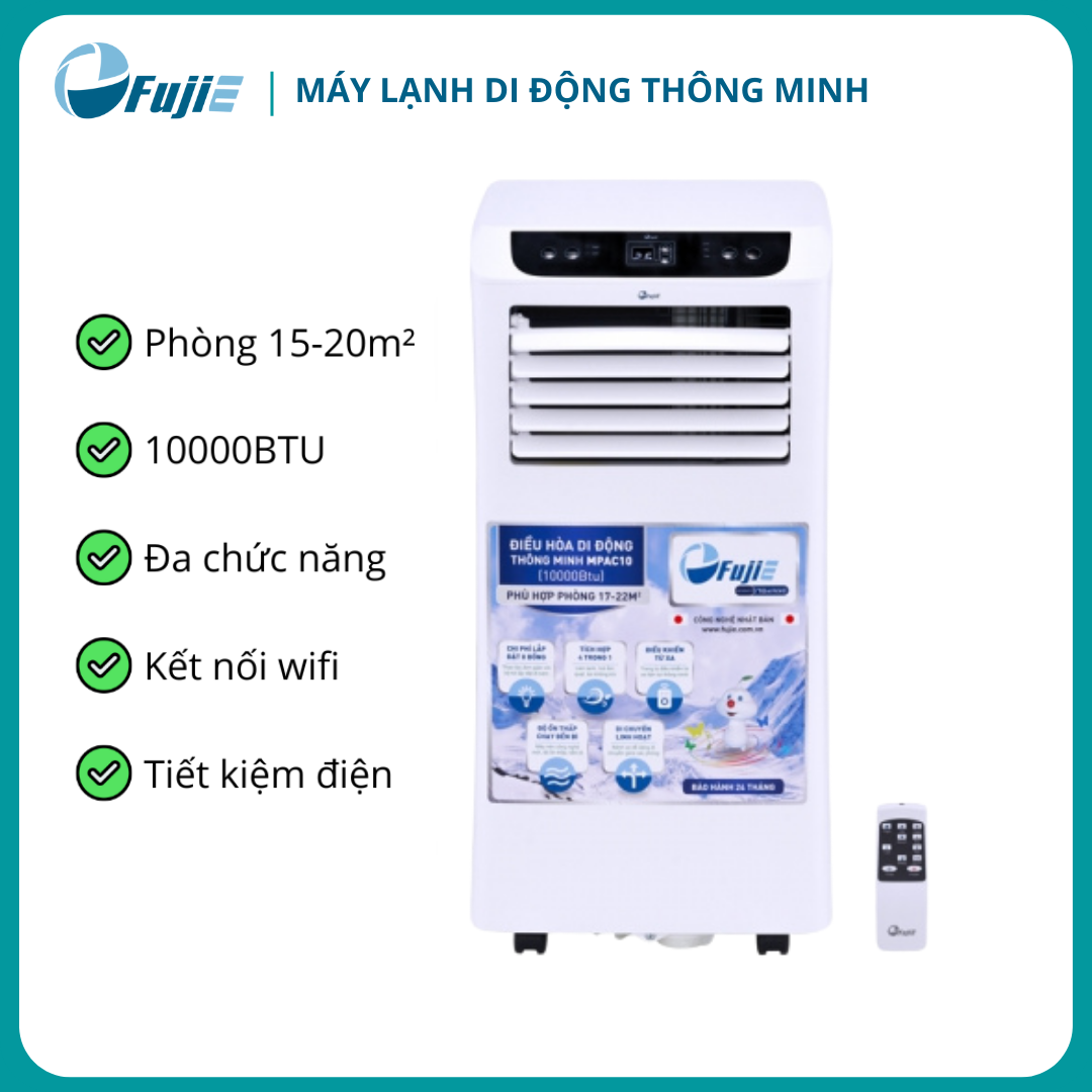 Máy lạnh di động đa chức năng cao cấp FujiE MPAC10, diện tích 15-20m², Giảm đến 16°C, hút ẩm 26,5 lít/ngày - Hàng chính hãng